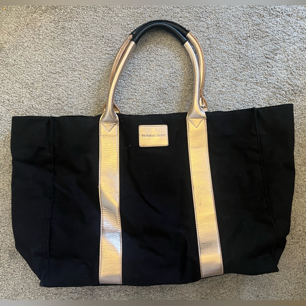 Victoria’s Secret Oversized Black Rose Gold Canvas Bag
